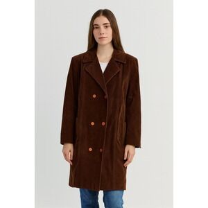 Democracy Brown Velveteen‎ Long Coat Jacket Women's Size L Button Front